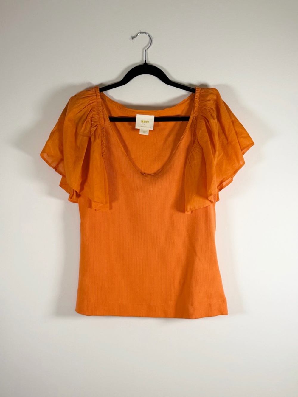Maeve Anthropologie Bright Orange Ruffle Sleeve Top